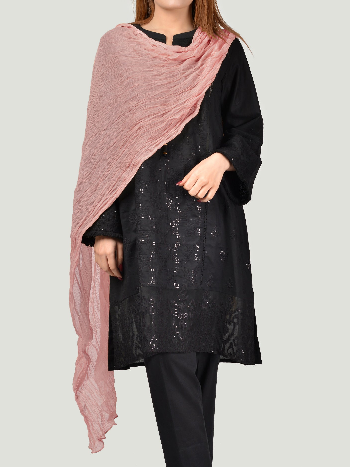 Crushed Dupatta - Tea Pink