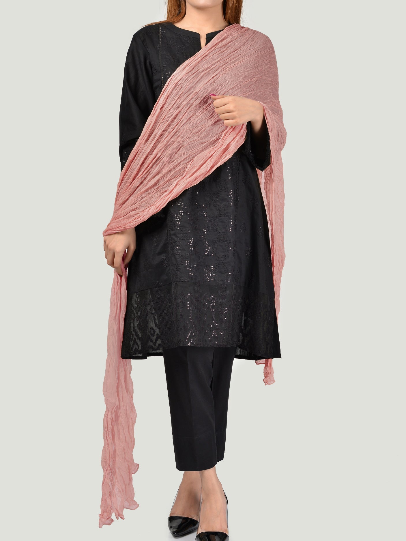 Crushed Dupatta - Tea Pink