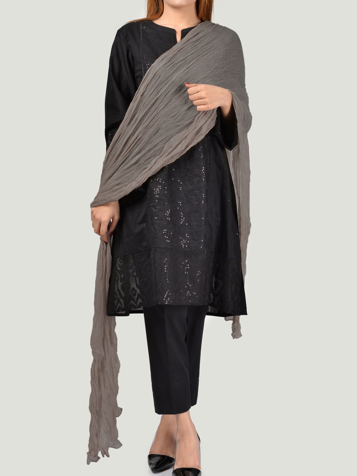 Chiffon Dupatta-Grey