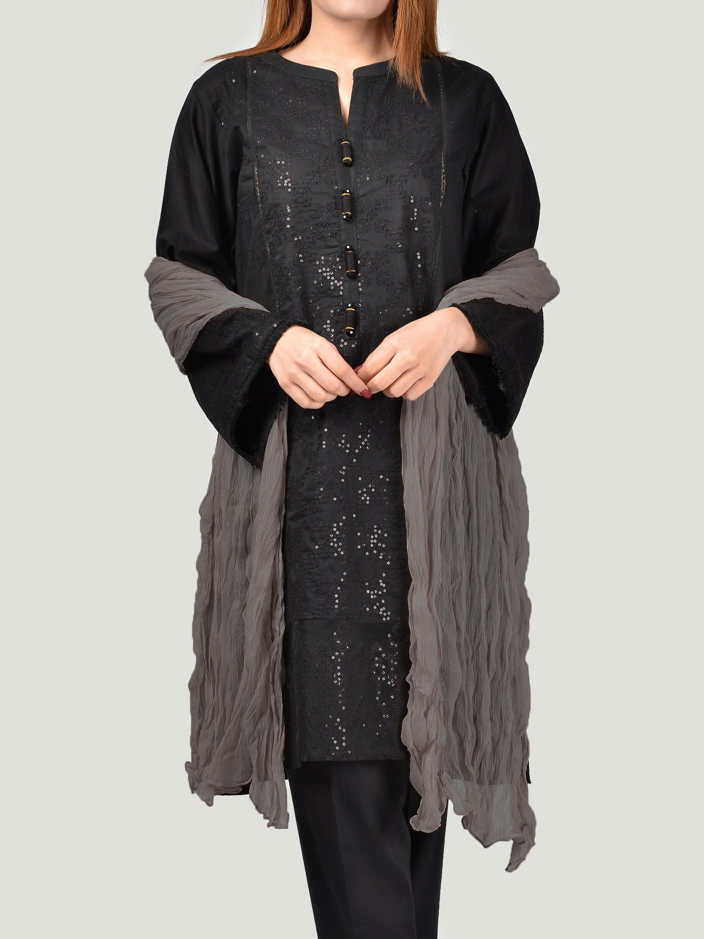 Crushed Dupatta-Grey