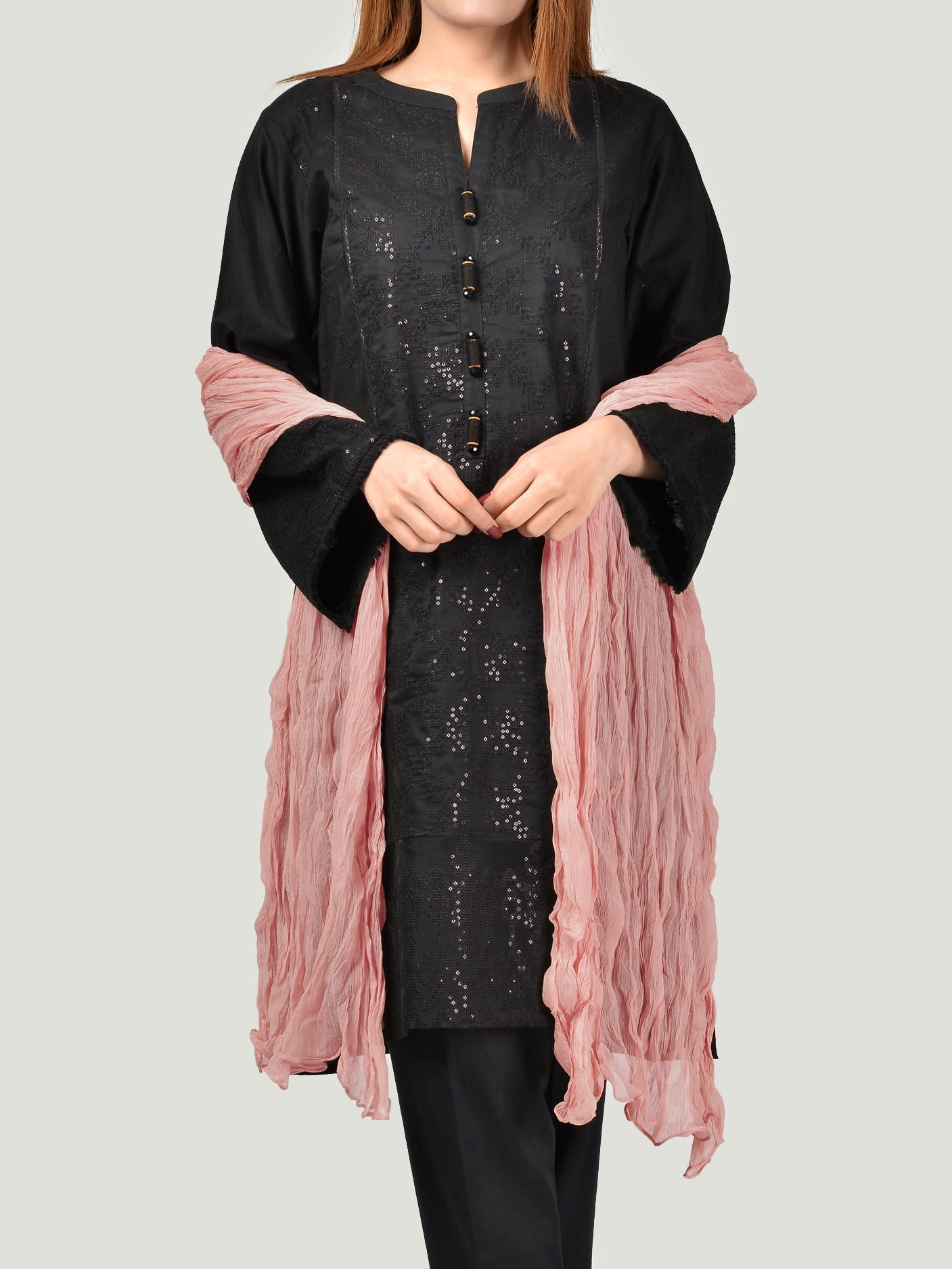 Crushed Dupatta - Tea Pink