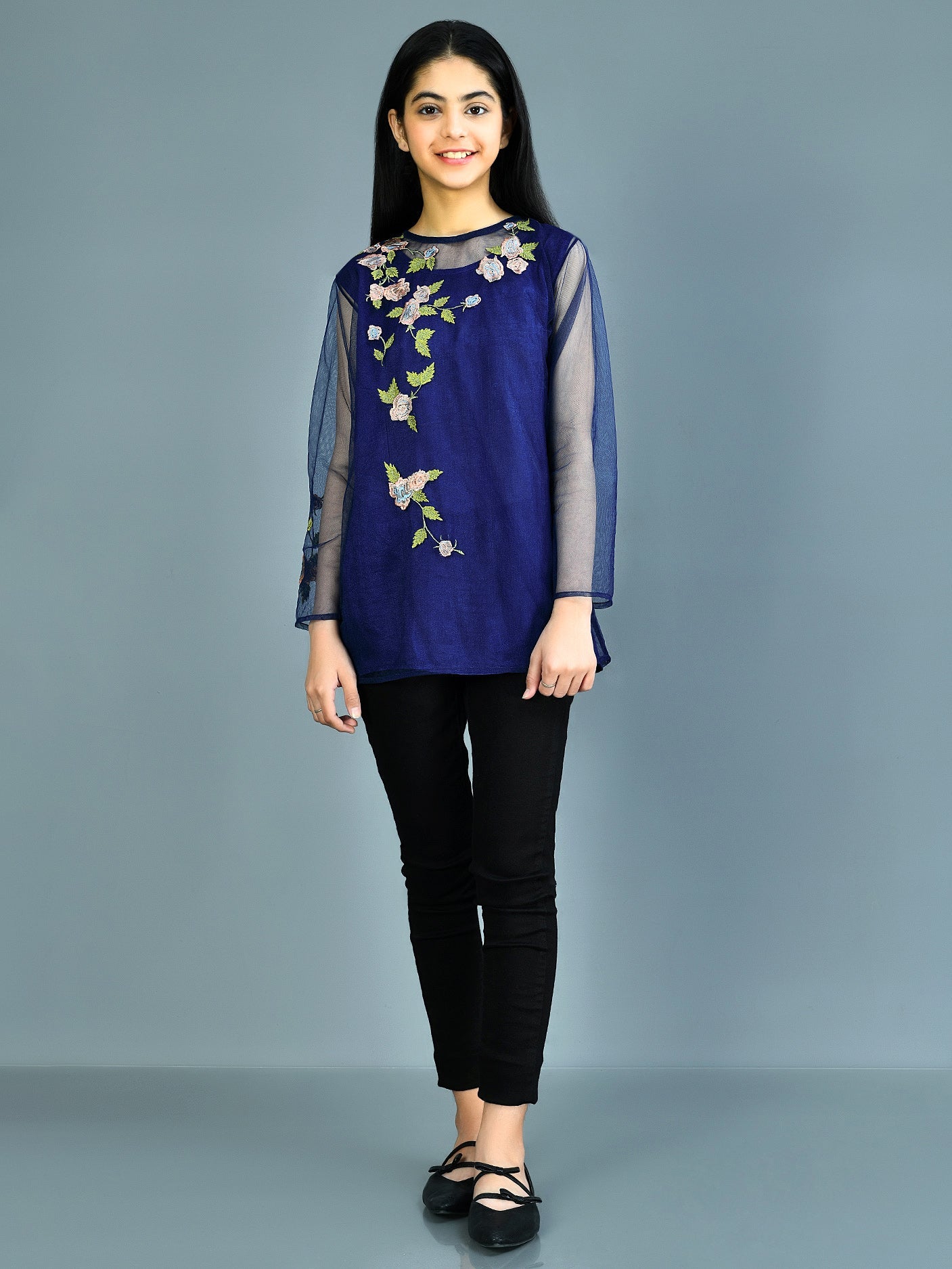 Embroidered Net Top