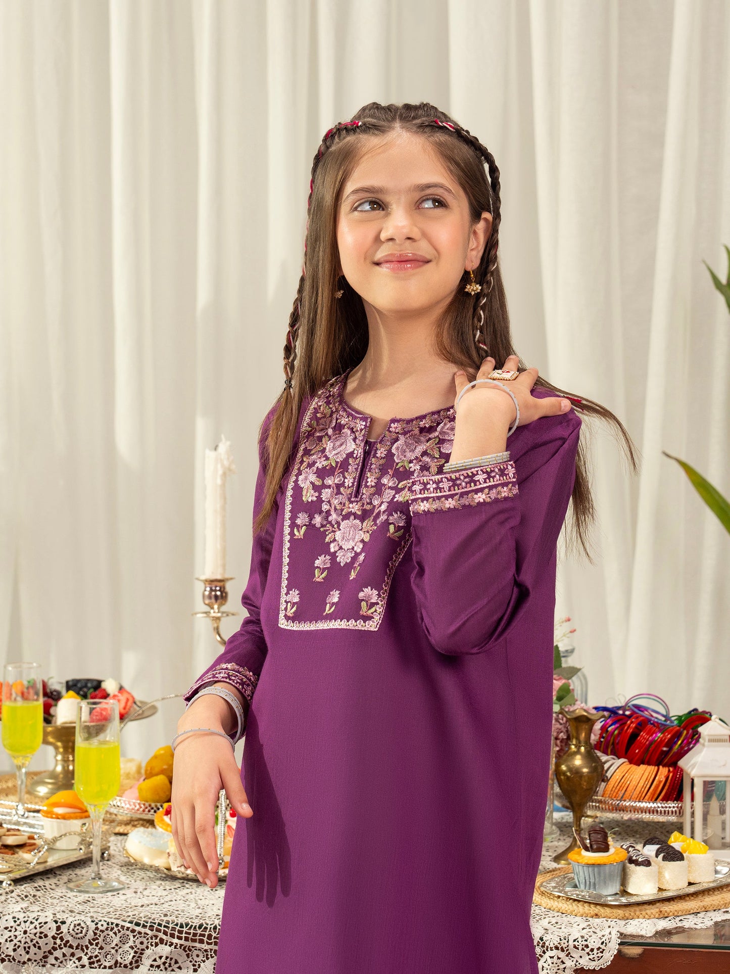 2 Piece Cotton Net Suit-Embroidered