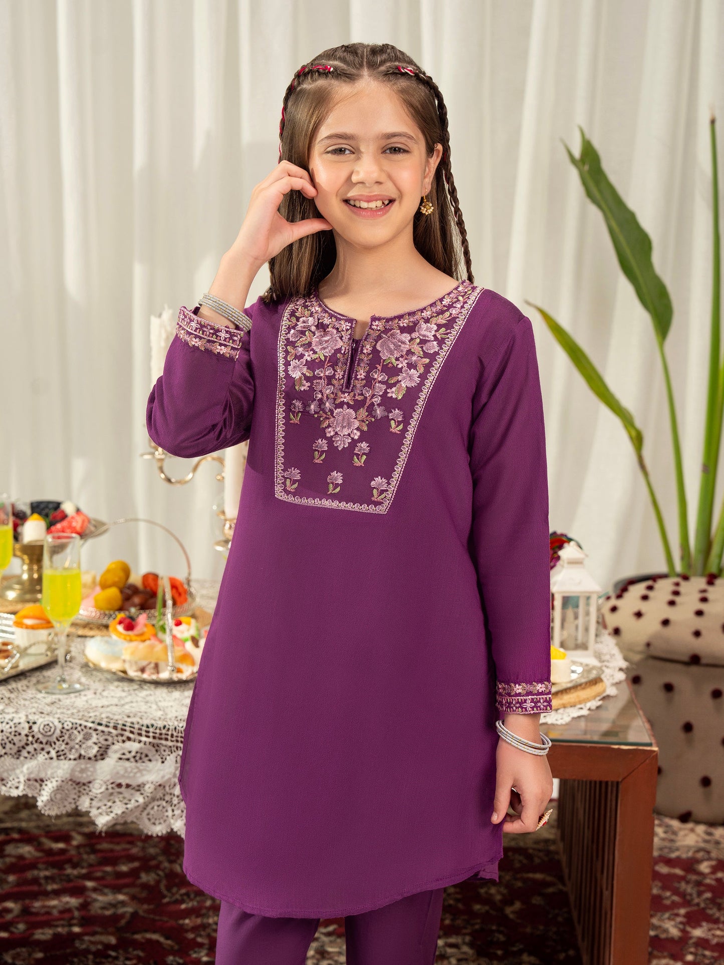 2 Piece Cotton Net Suit-Embroidered