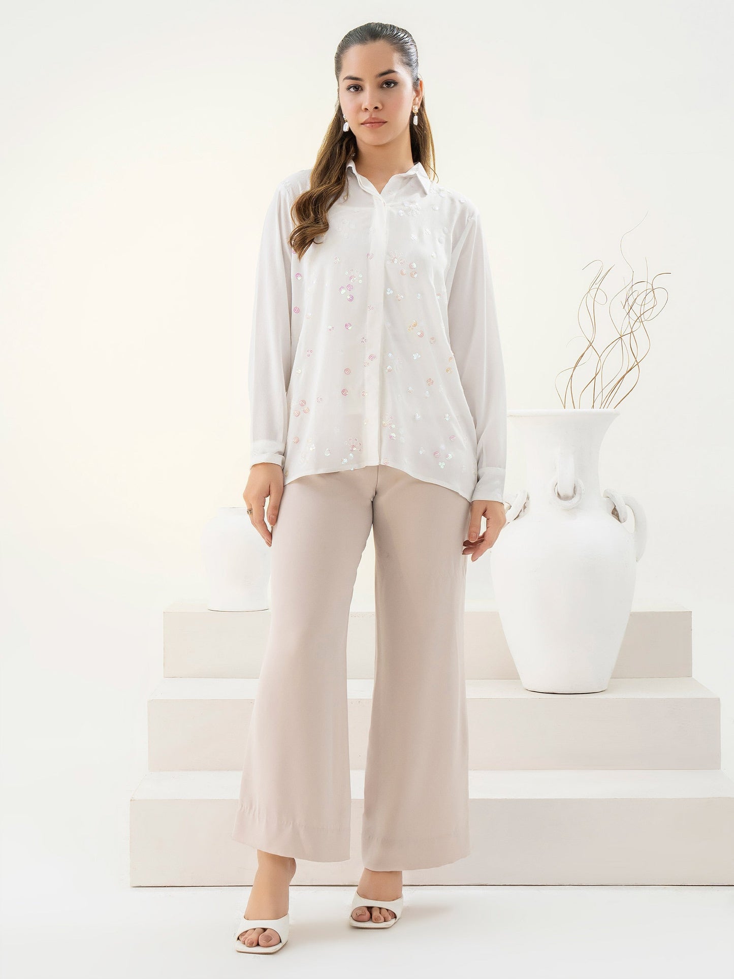 Embroidered Crepe Top