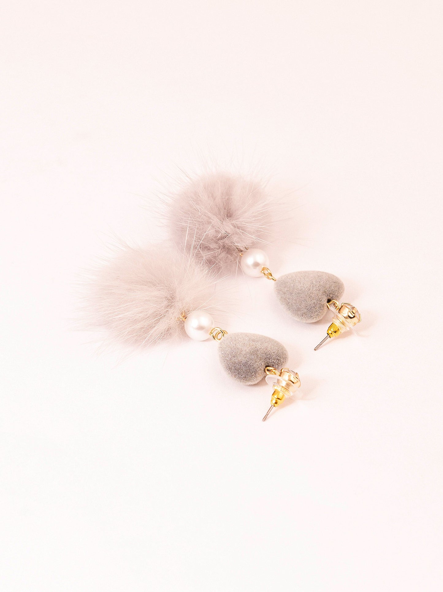 Heart Pompom Drop Earrings