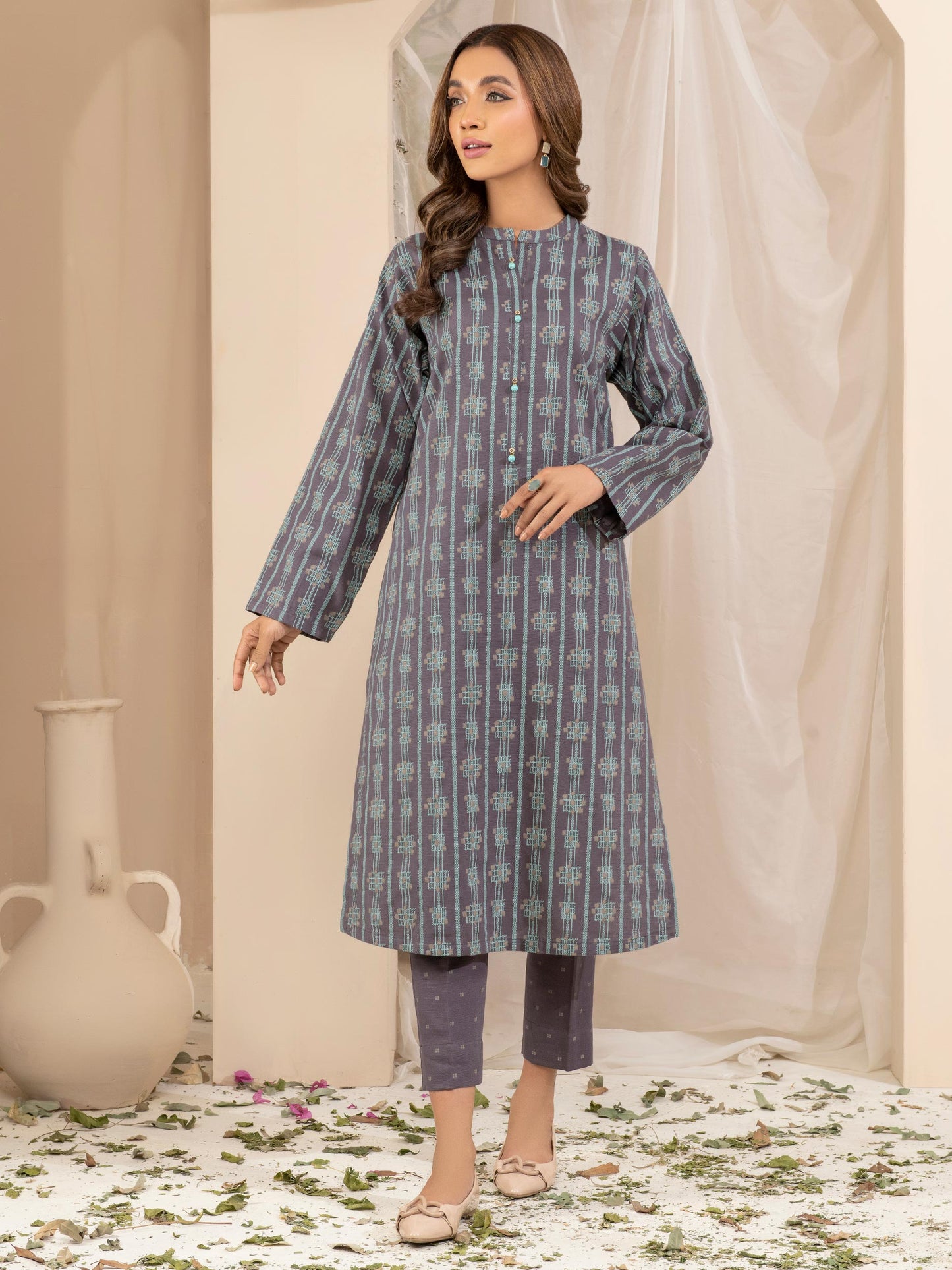 2 Piece Slub Khaddar Suit -Printed (Unstitched)