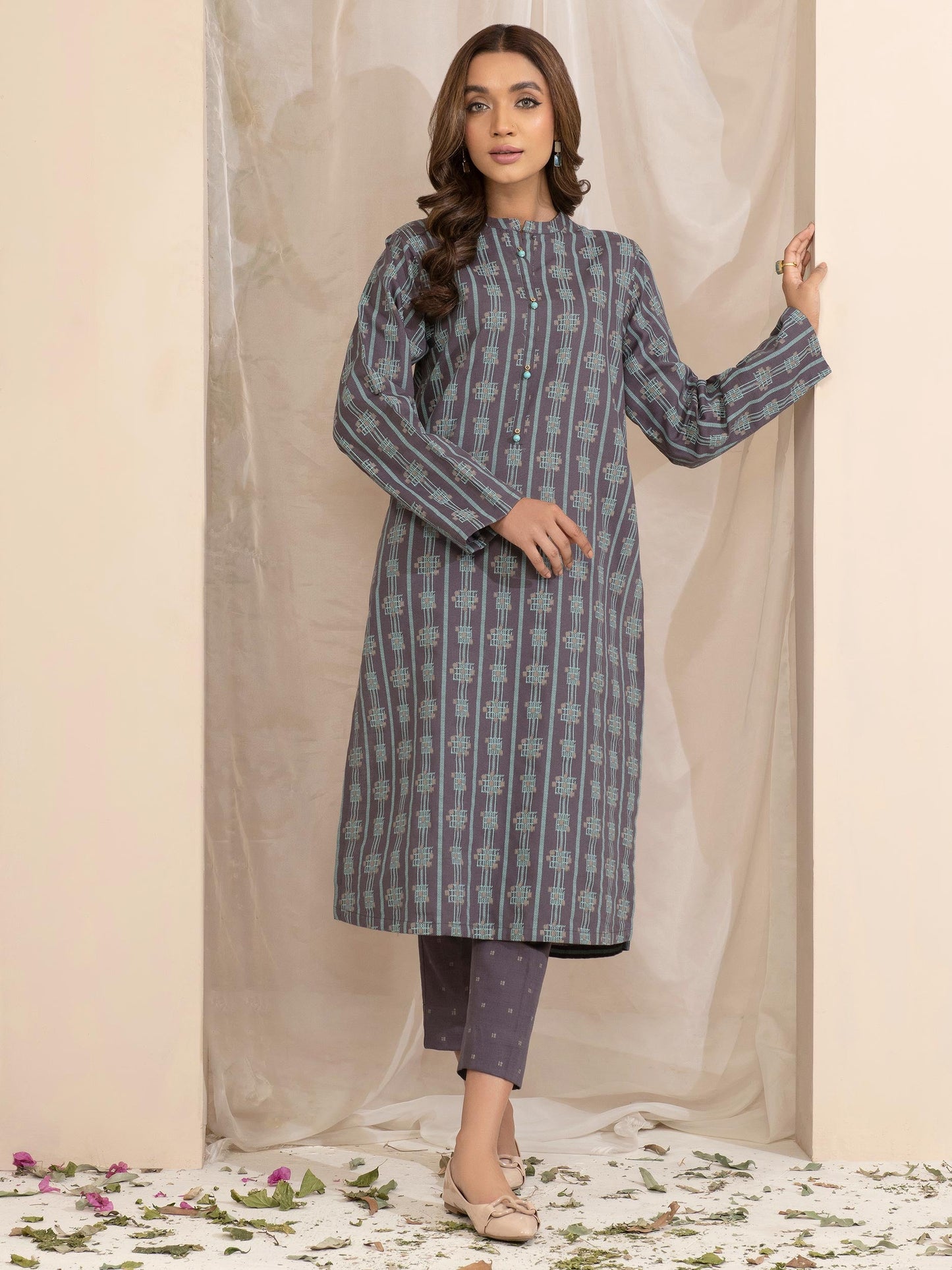 2 Piece Slub Khaddar Suit -Printed (Unstitched)