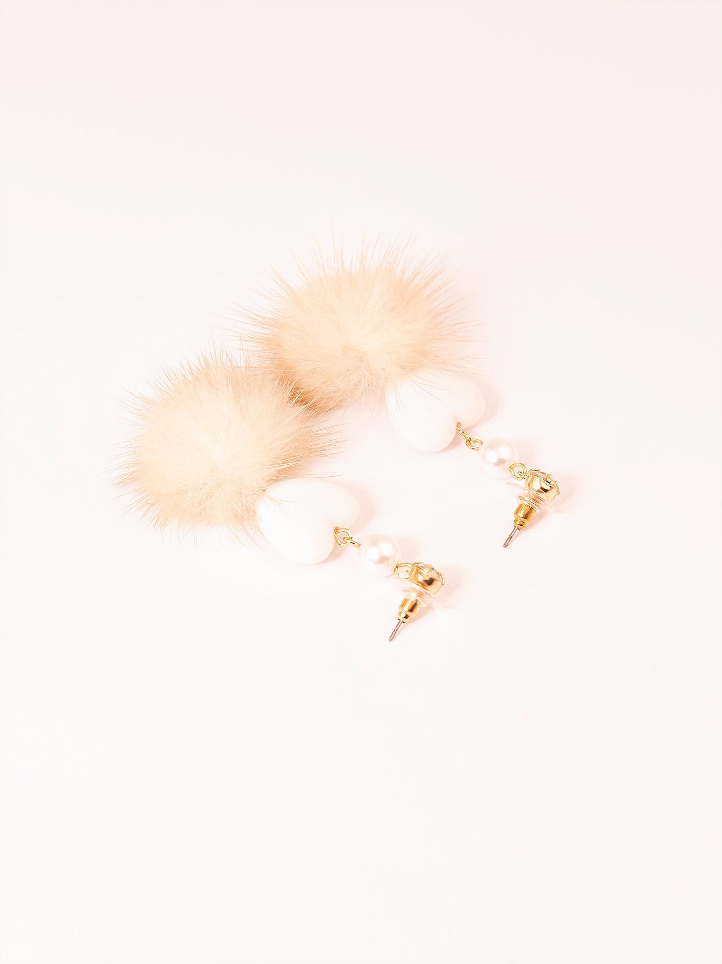 Heart Pompom Drop Earrings