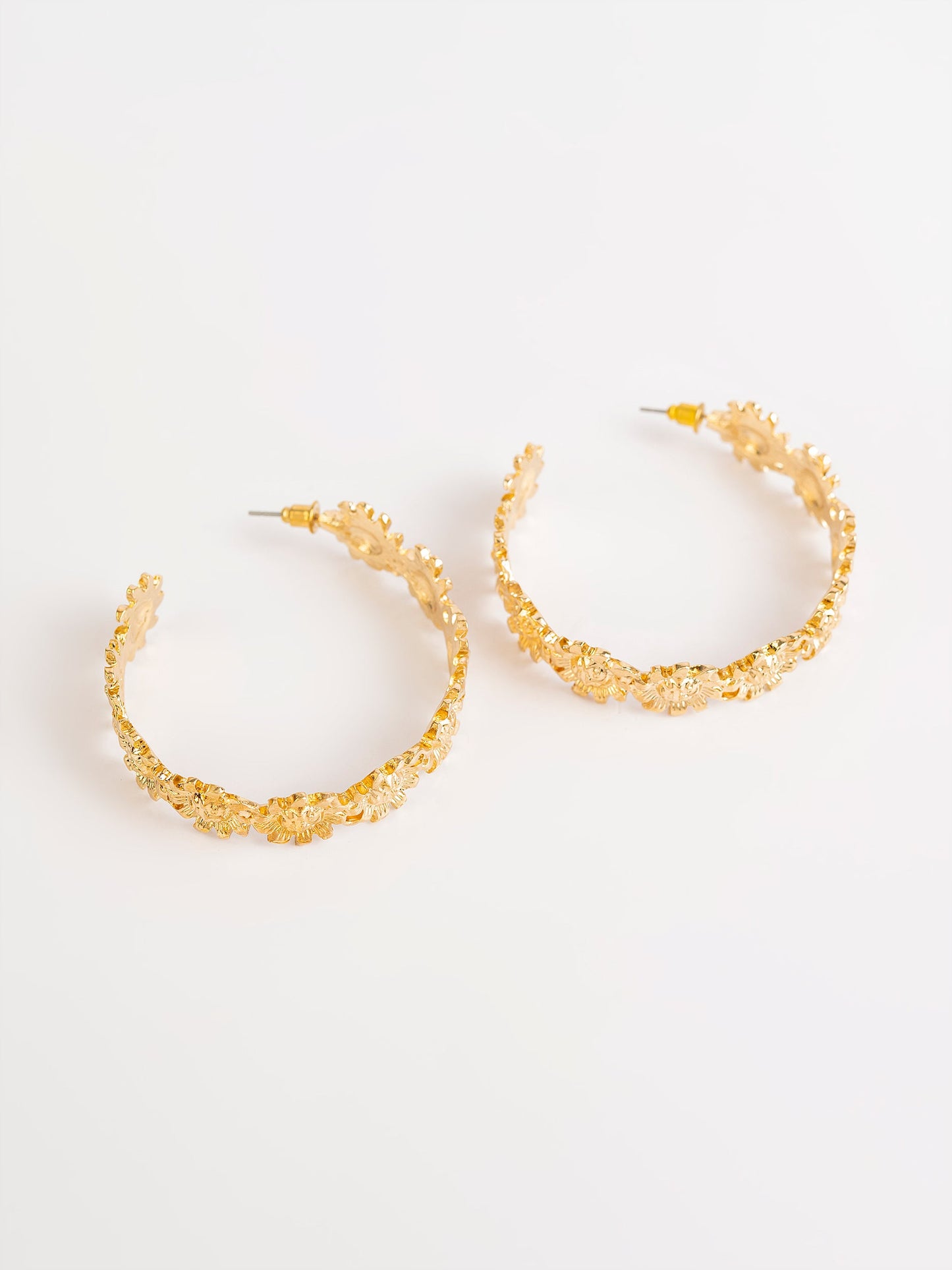 Flower Engraved Hoops