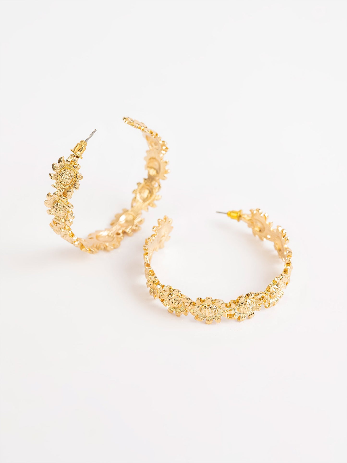 Flower Engraved Hoops