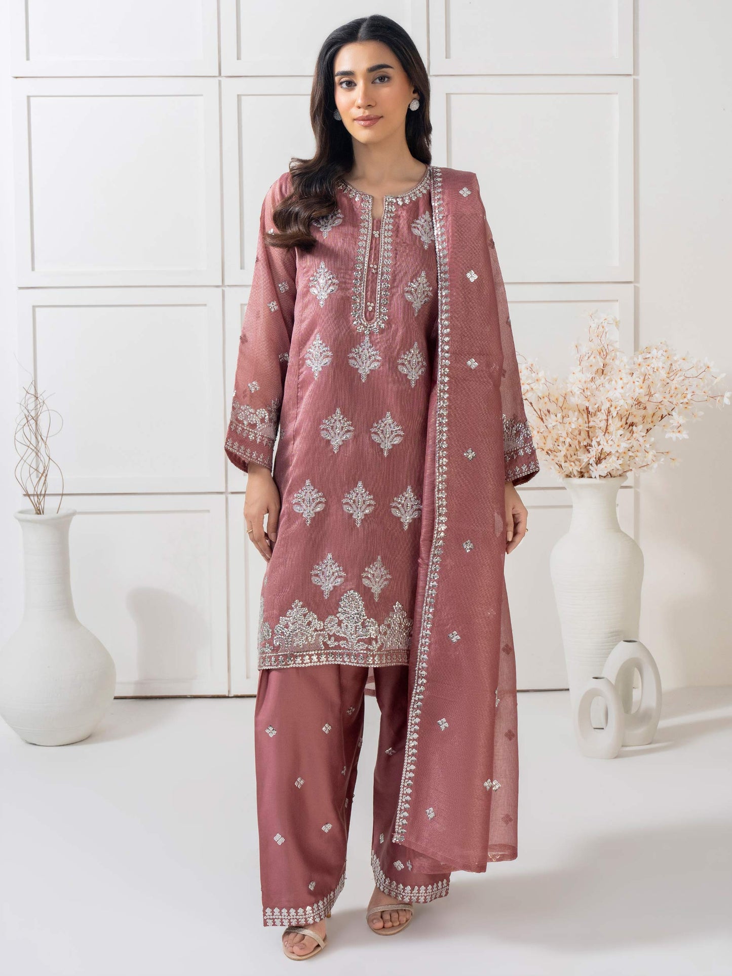 3 Piece Net Suit-Embellished (Pret)