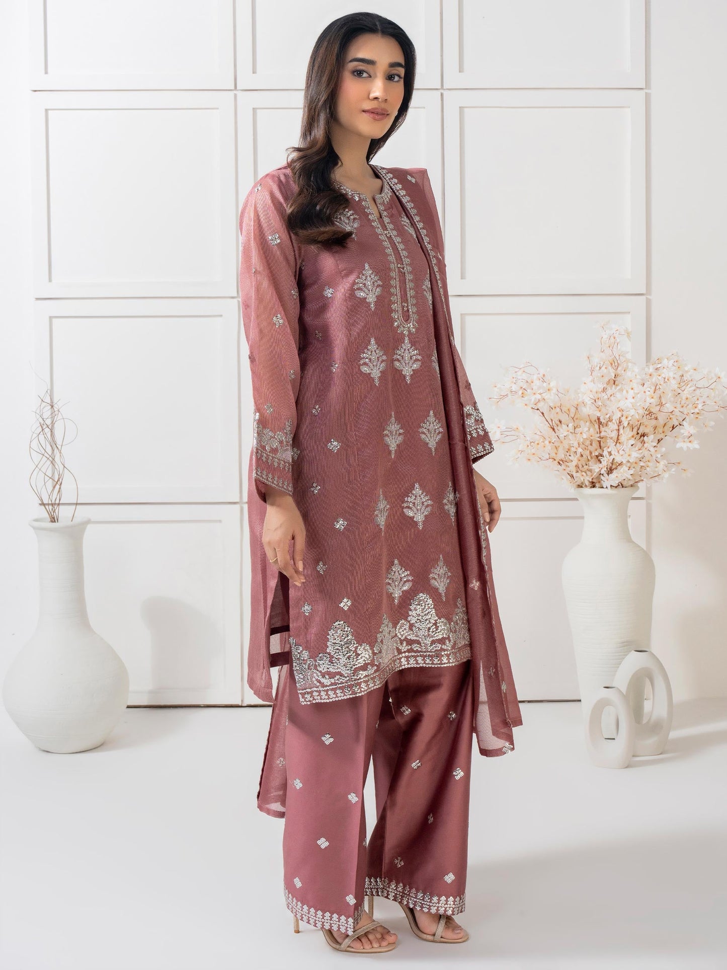 3 Piece Net Suit-Embellished (Pret)