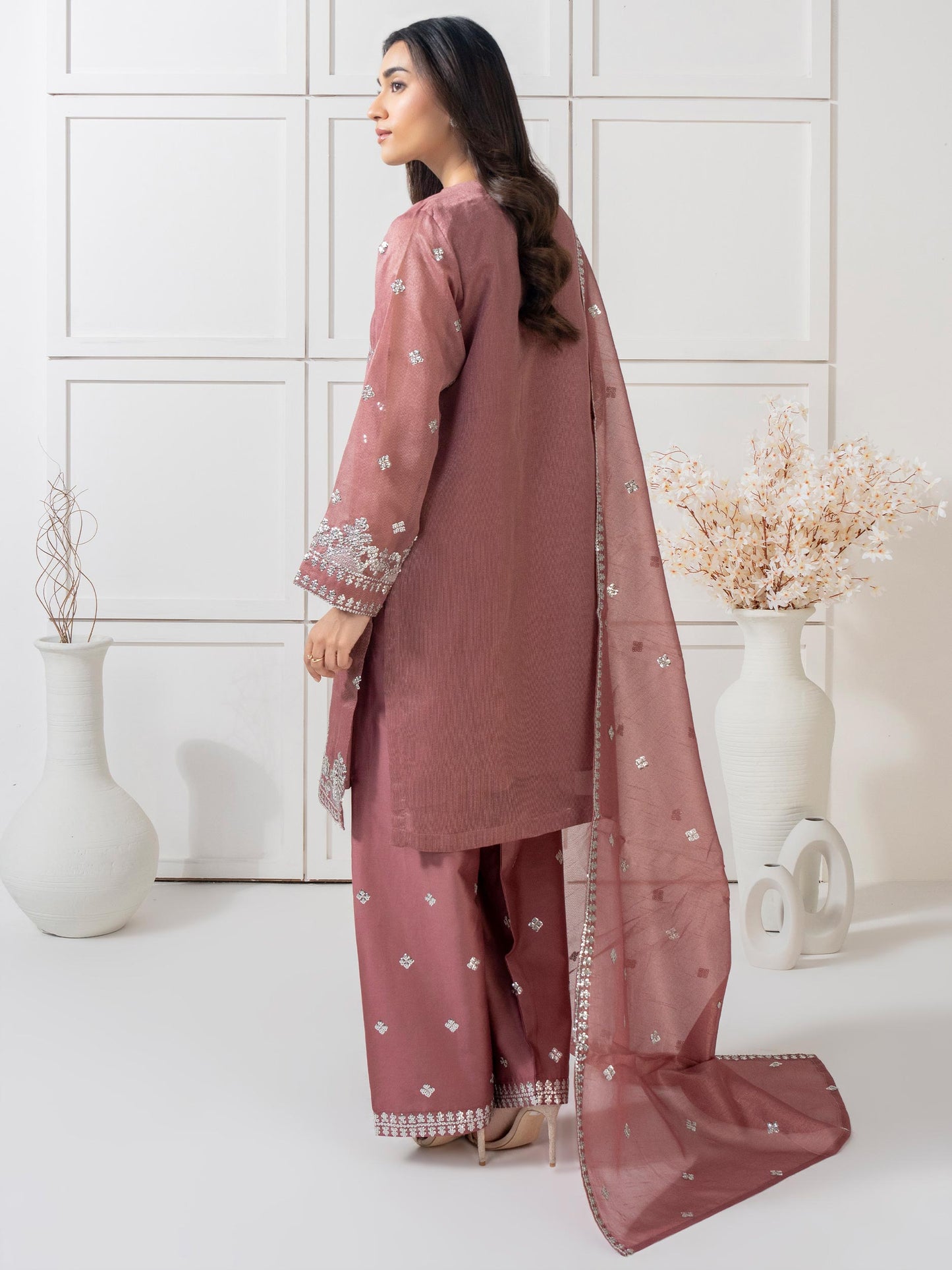 3 Piece Net Suit-Embellished (Pret)