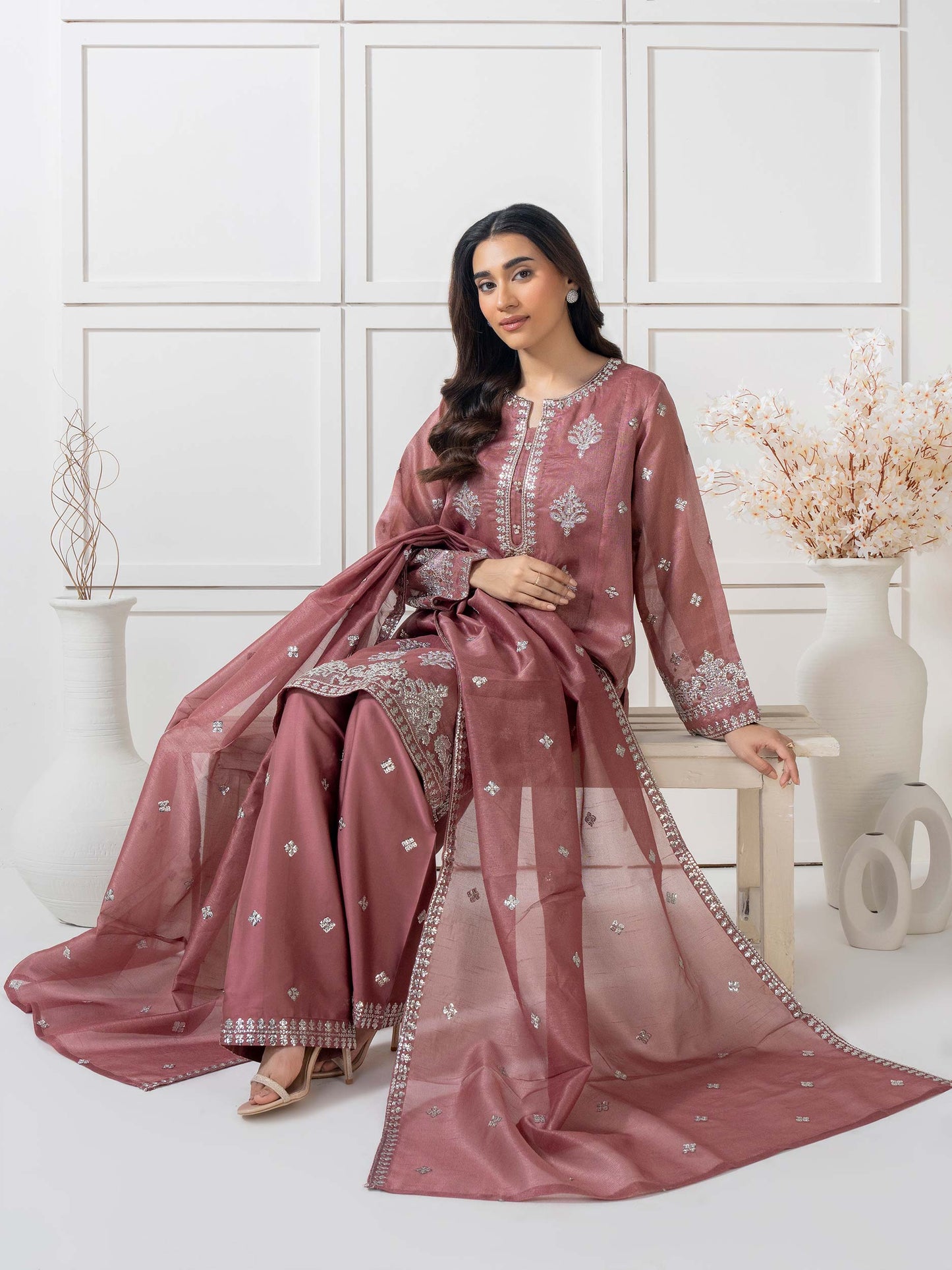 3 Piece Net Suit-Embellished (Pret)