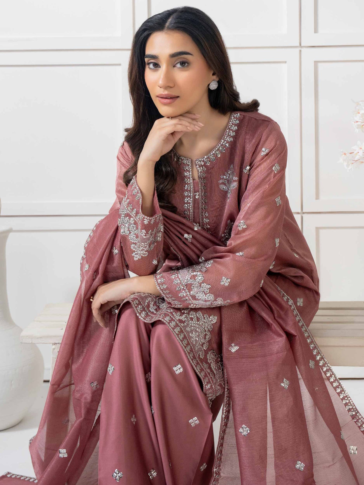 3 Piece Net Suit-Embellished (Pret)
