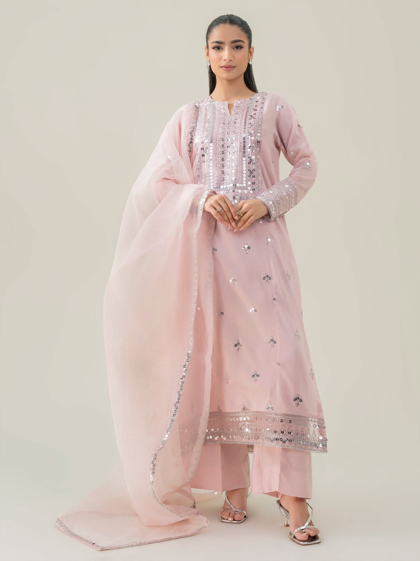 3 Piece Raw Silk Suit-Embroidered (Pret)
