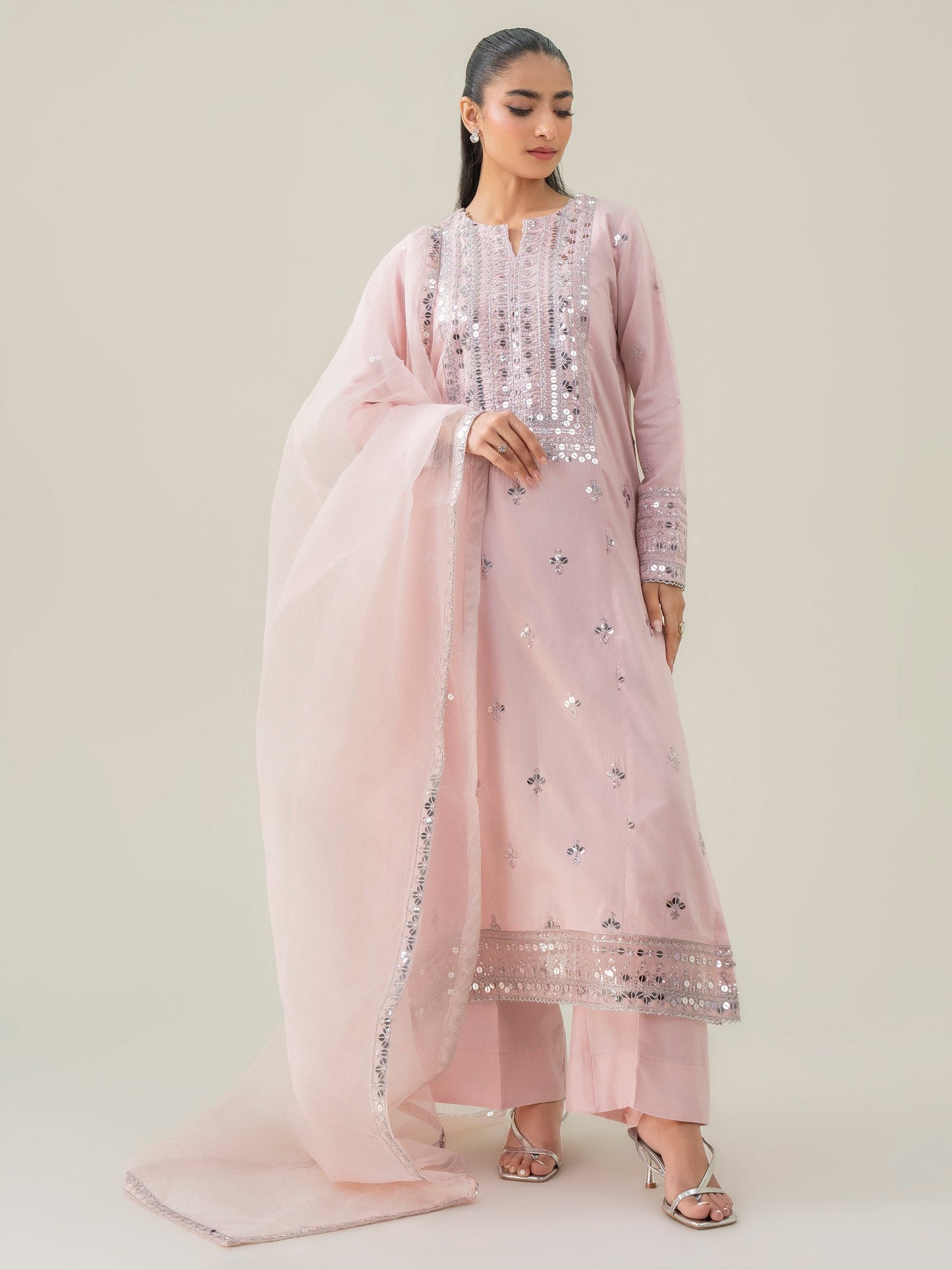 3 Piece Raw Silk Suit-Embroidered (Pret)
