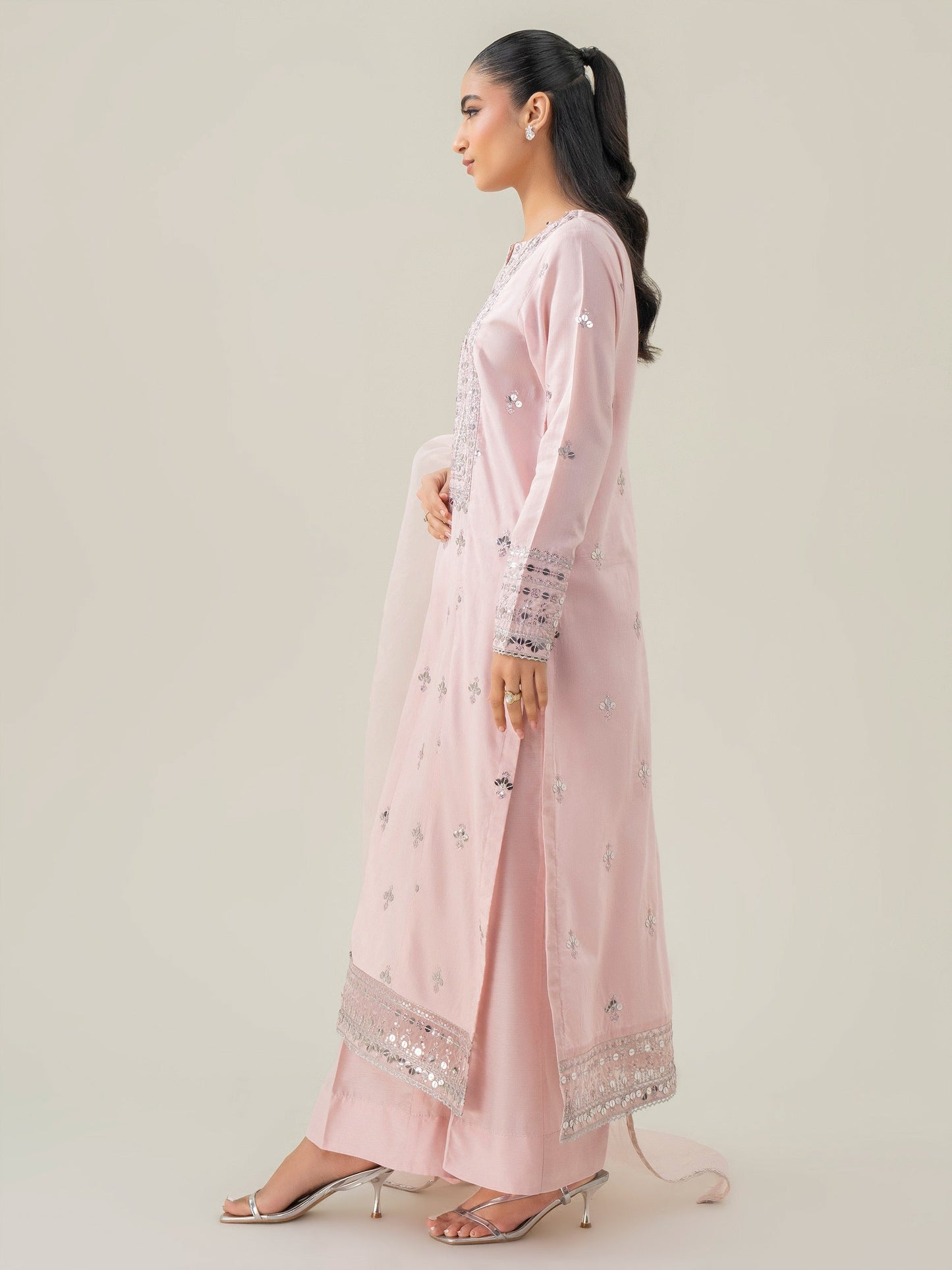 3 Piece Raw Silk Suit-Embroidered (Pret)