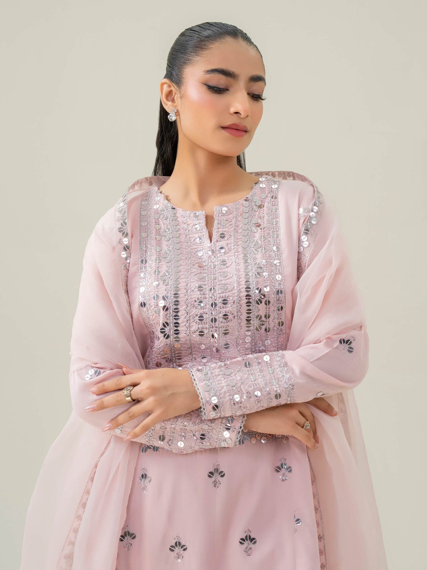 3 Piece Raw Silk Suit-Embroidered (Pret)