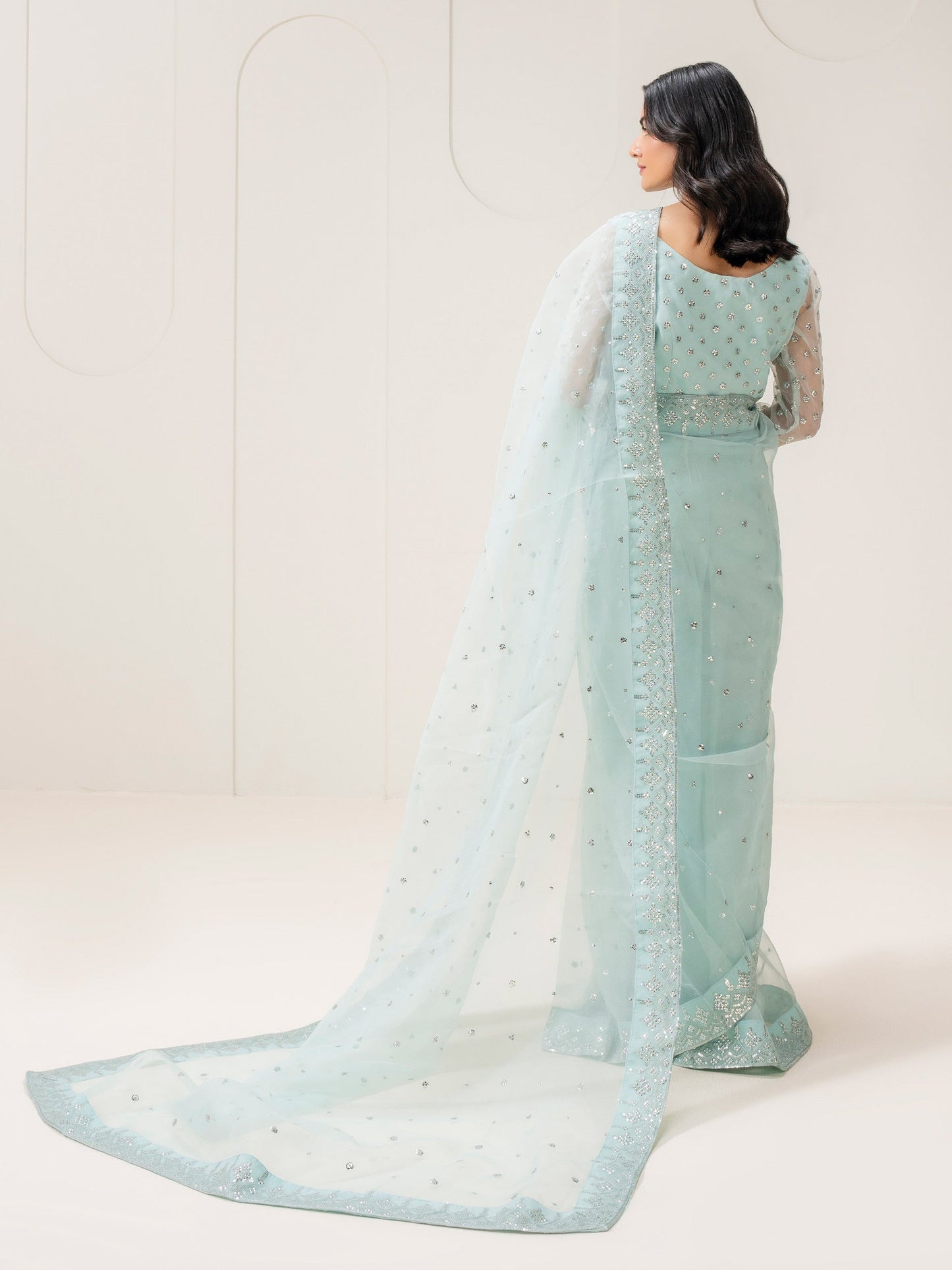 2 Piece Organza Saree-Embroidered (Pret)