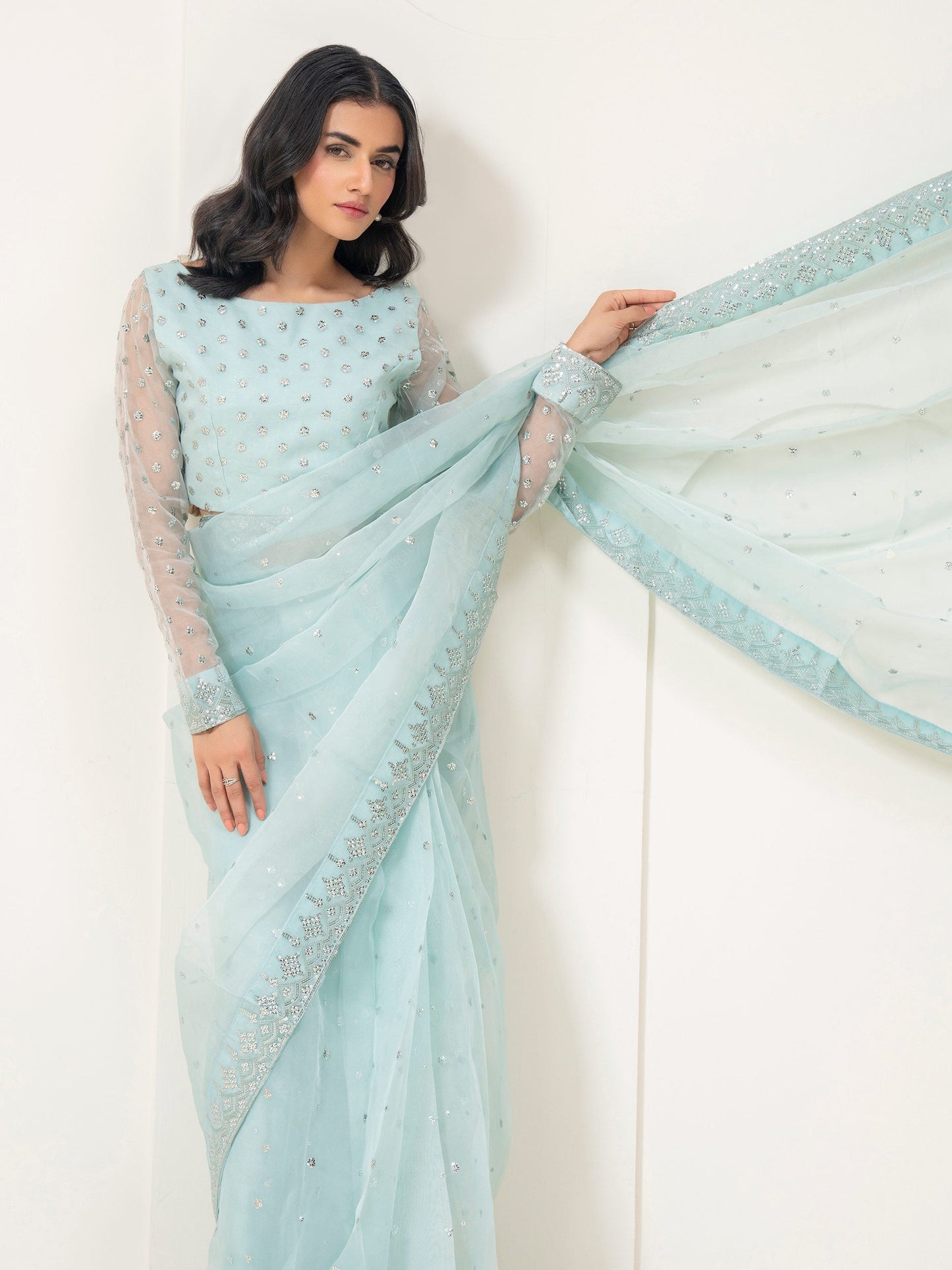 2 Piece Organza Saree-Embroidered (Pret)
