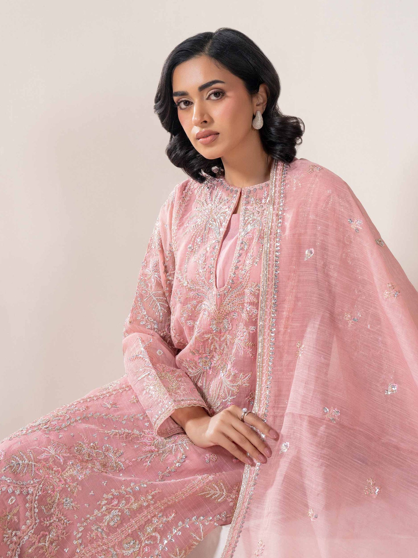 3 Piece Net Suit-Embroidered (Pret)