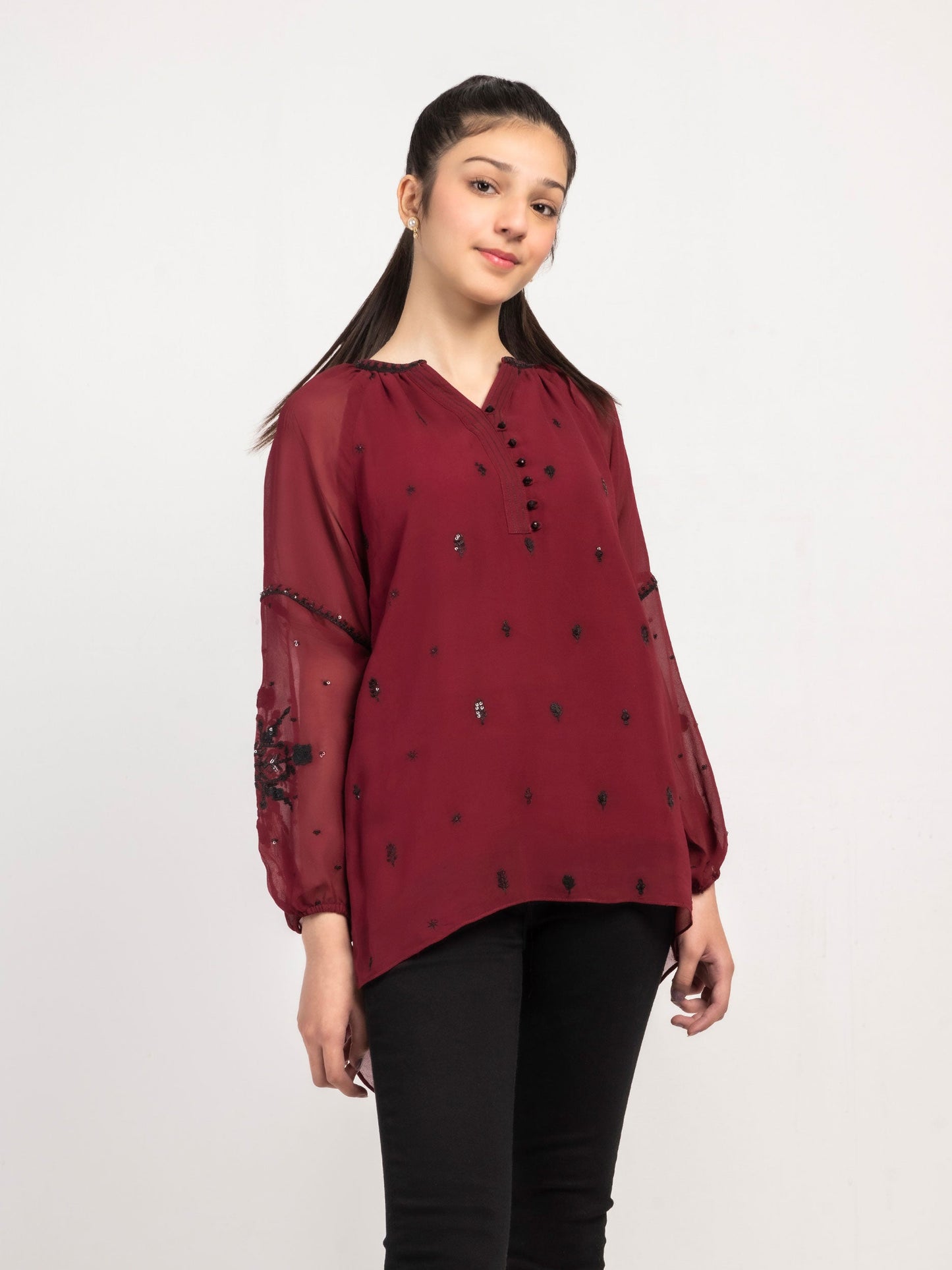Embroidered Chiffon Shirt