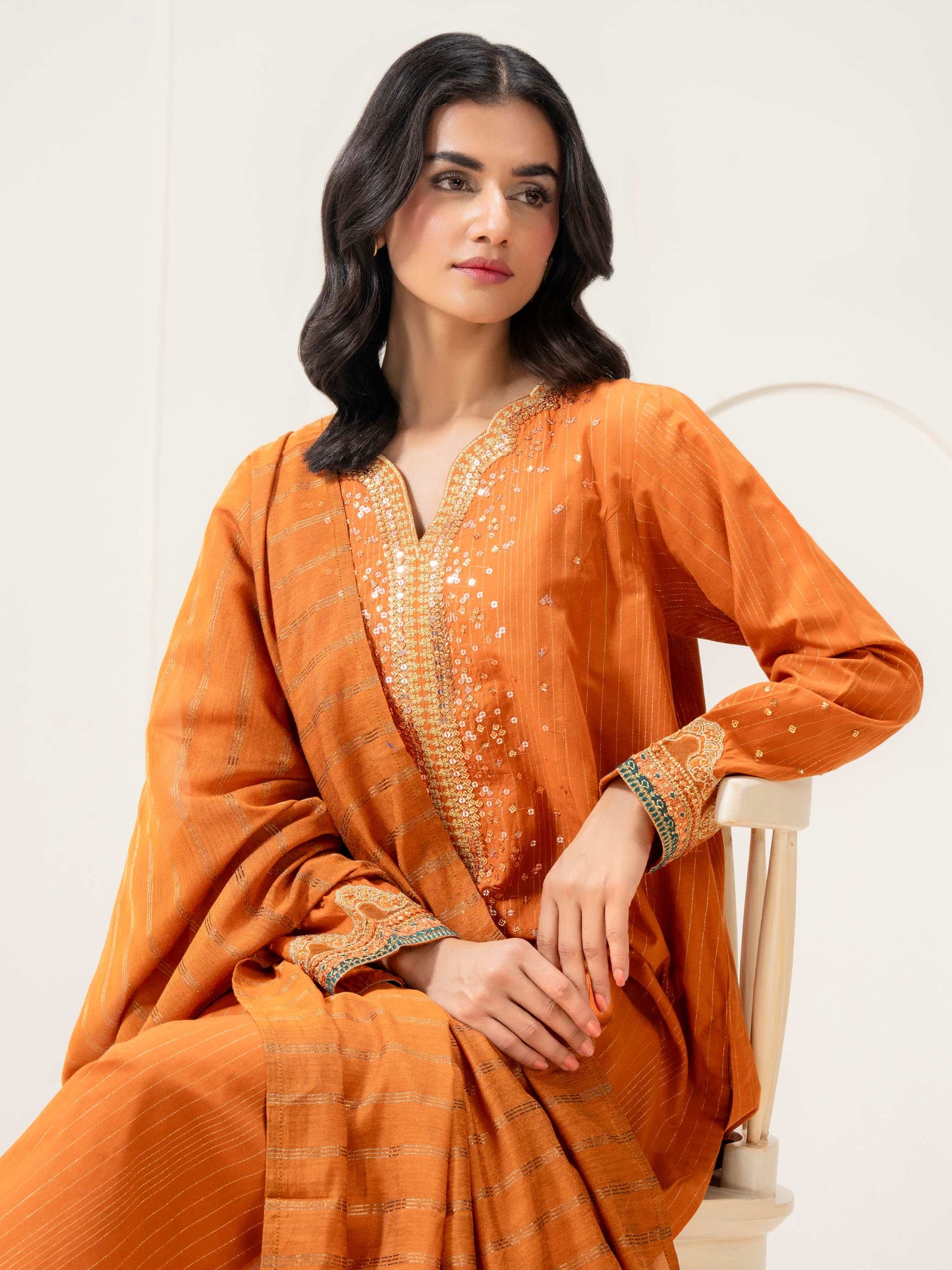 3 Piece Yarn Dyed Suit-Embroidered (Pret)
