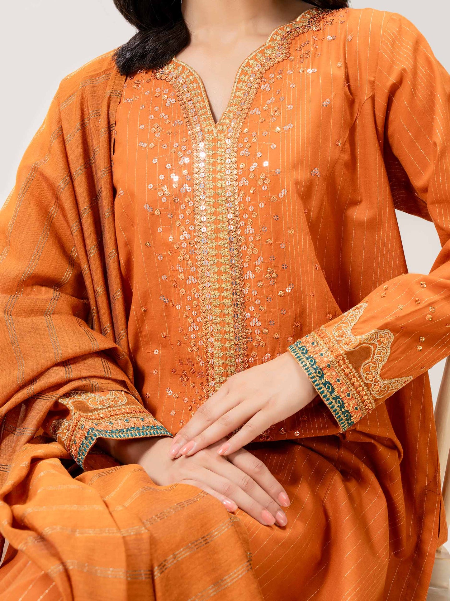 3 Piece Yarn Dyed Suit-Embroidered (Pret)