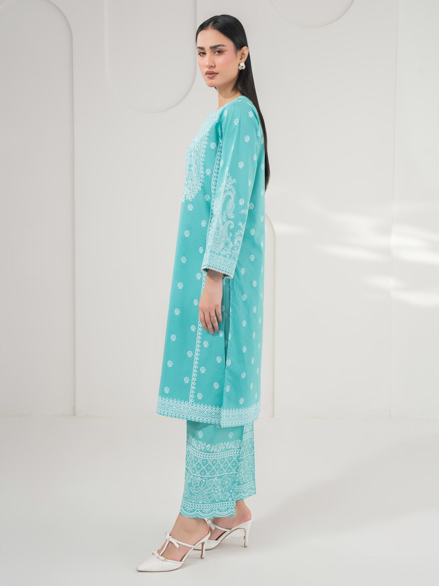 2 Piece Cambric Suit-Paste Print (Pret)