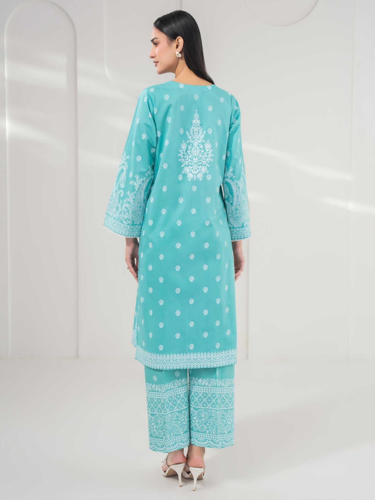 2 Piece Cambric Suit-Paste Print (Pret)