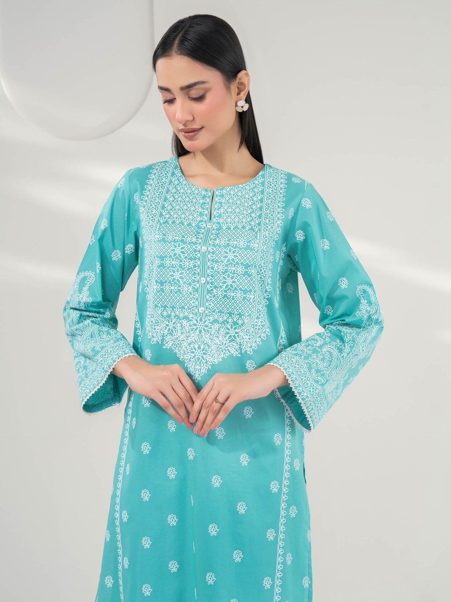 2 Piece Cambric Suit-Paste Print (Pret)