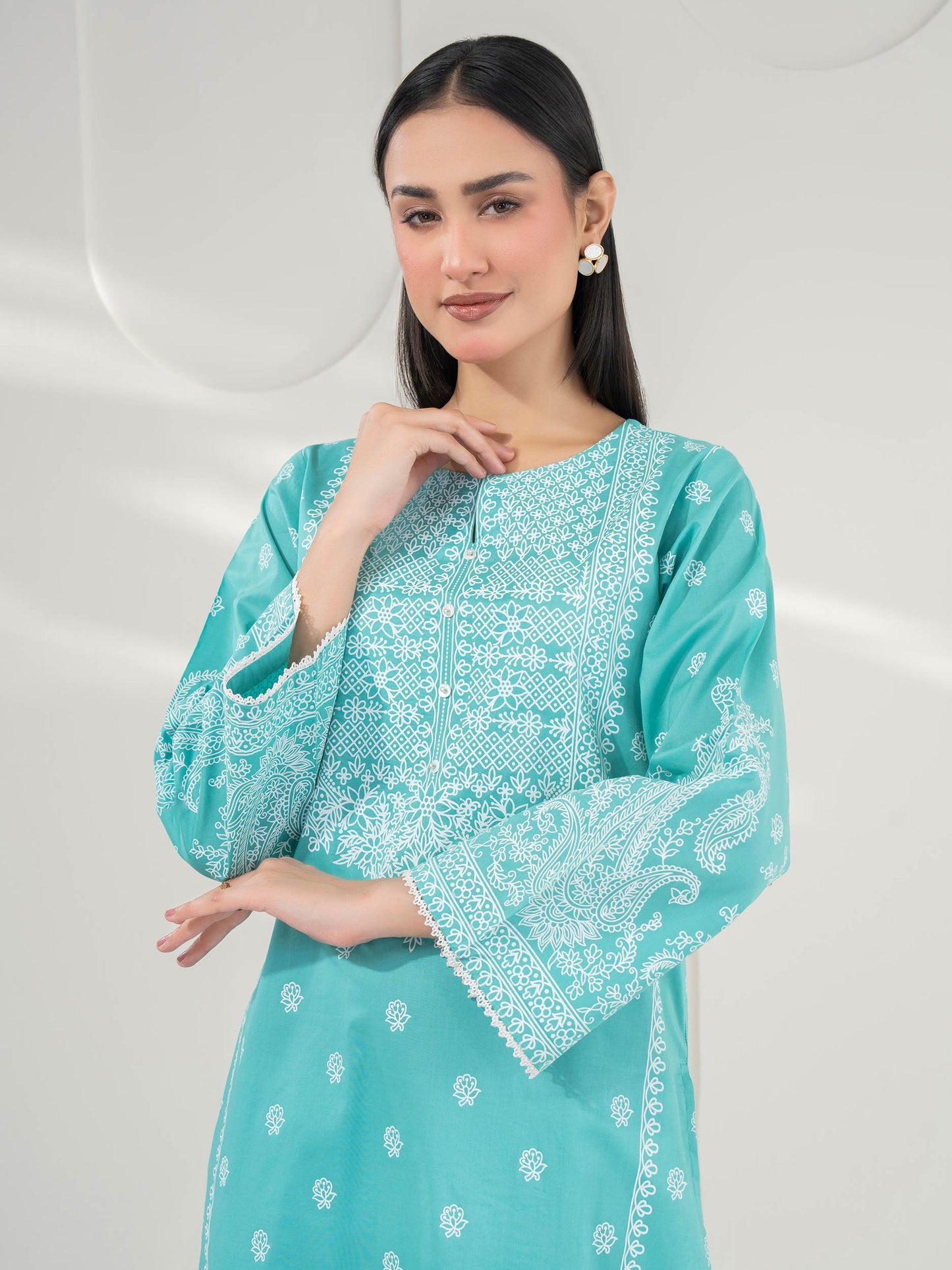 2 Piece Cambric Suit-Paste Print (Pret)