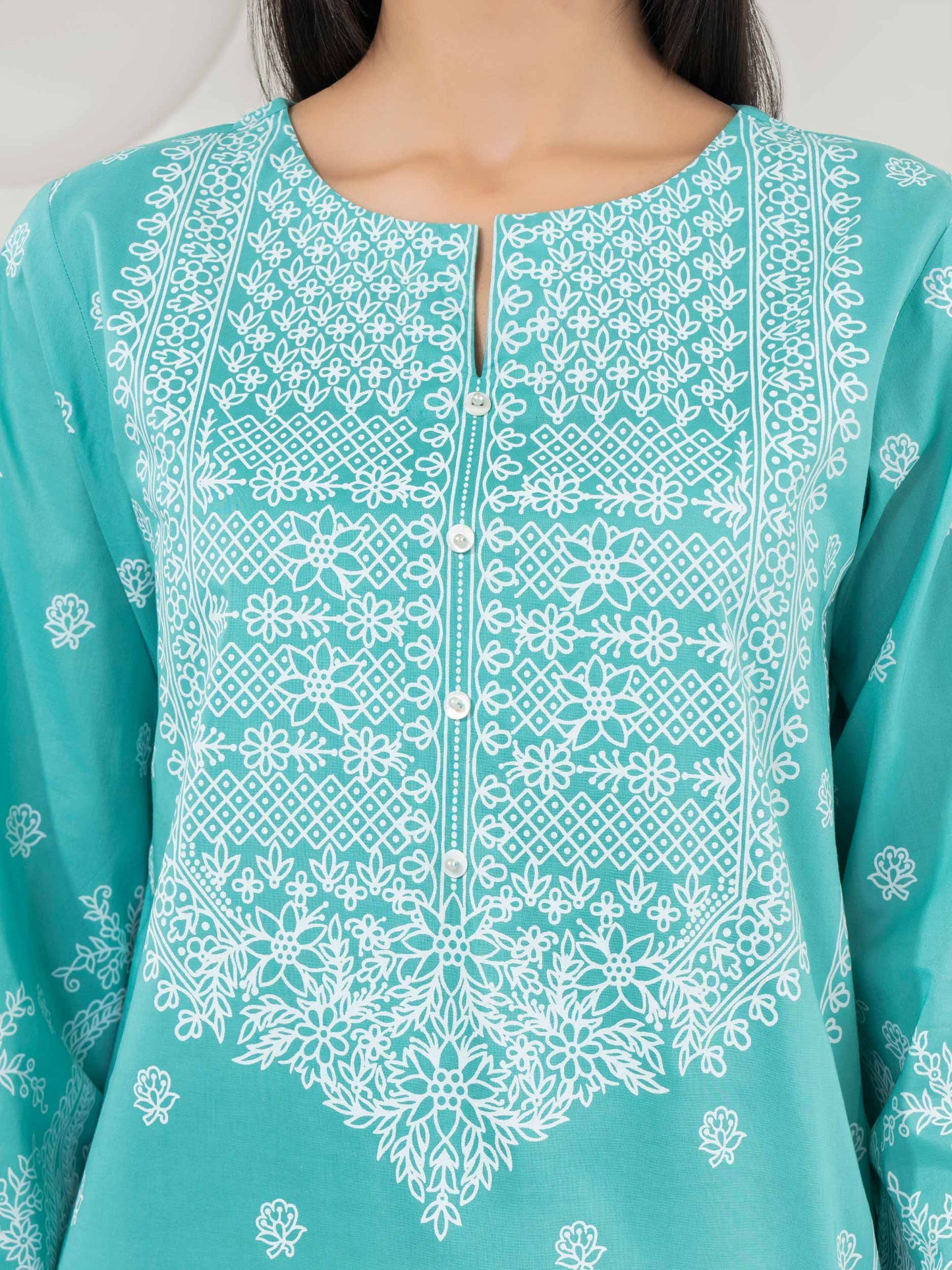 2 Piece Cambric Suit-Paste Print (Pret)