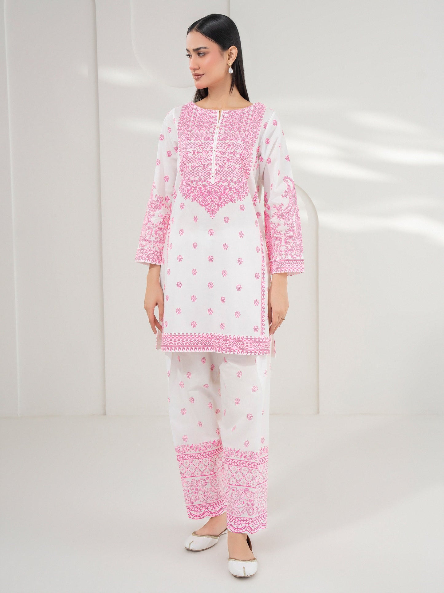 2 Piece Cambric Suit-Paste Print (Pret)