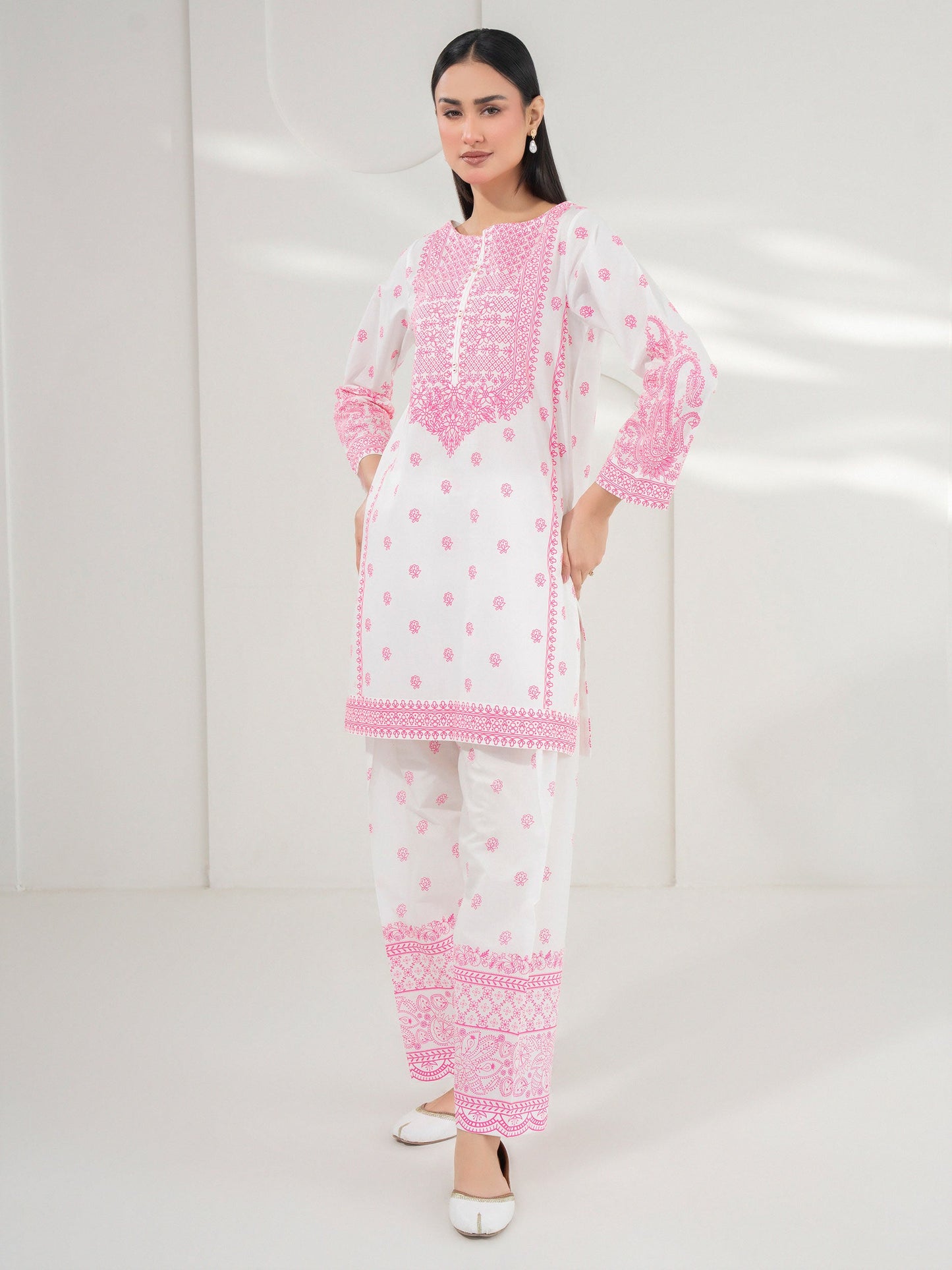 2 Piece Cambric Suit-Paste Print (Pret)