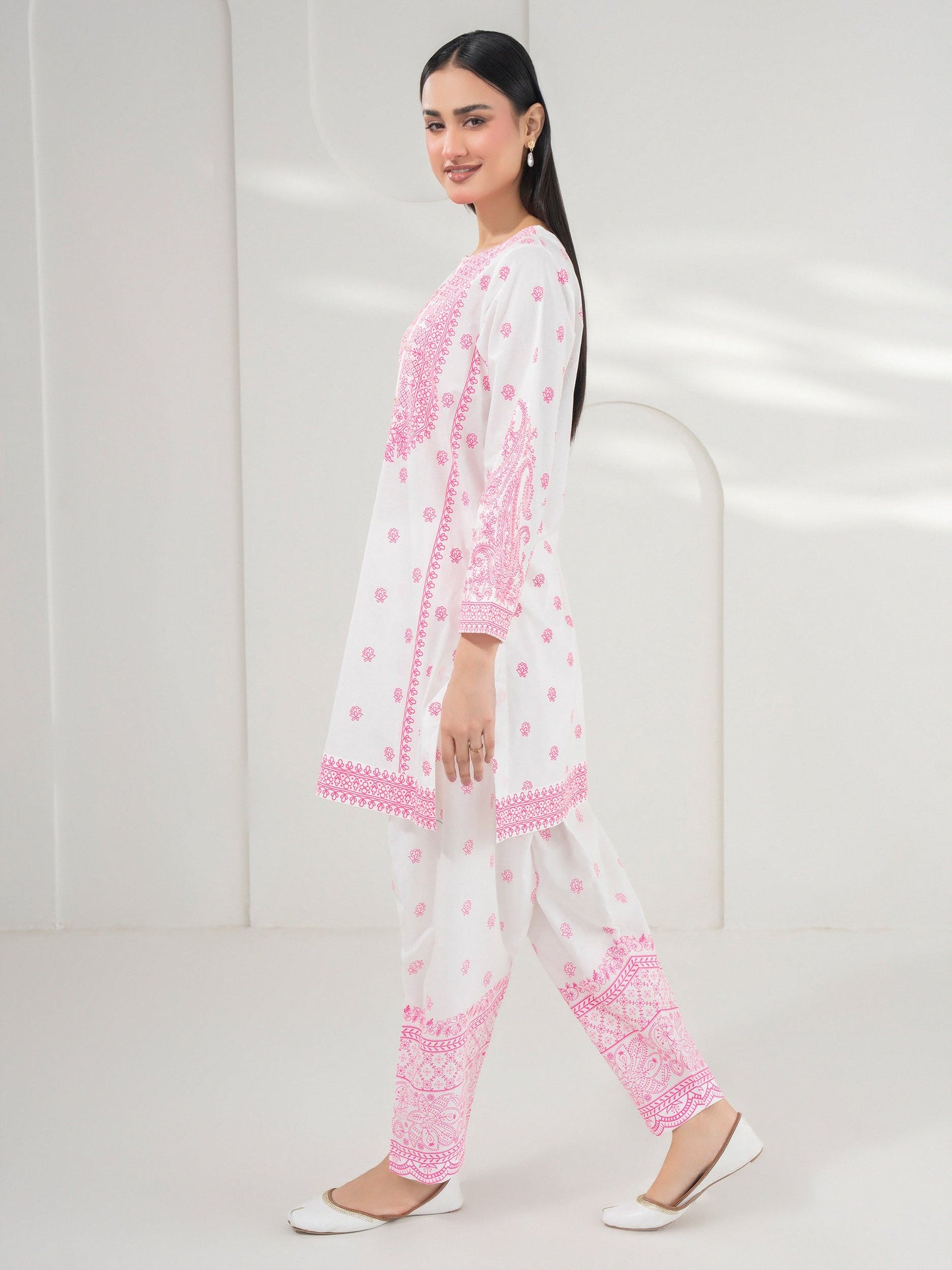 2 Piece Cambric Suit-Paste Print (Pret)