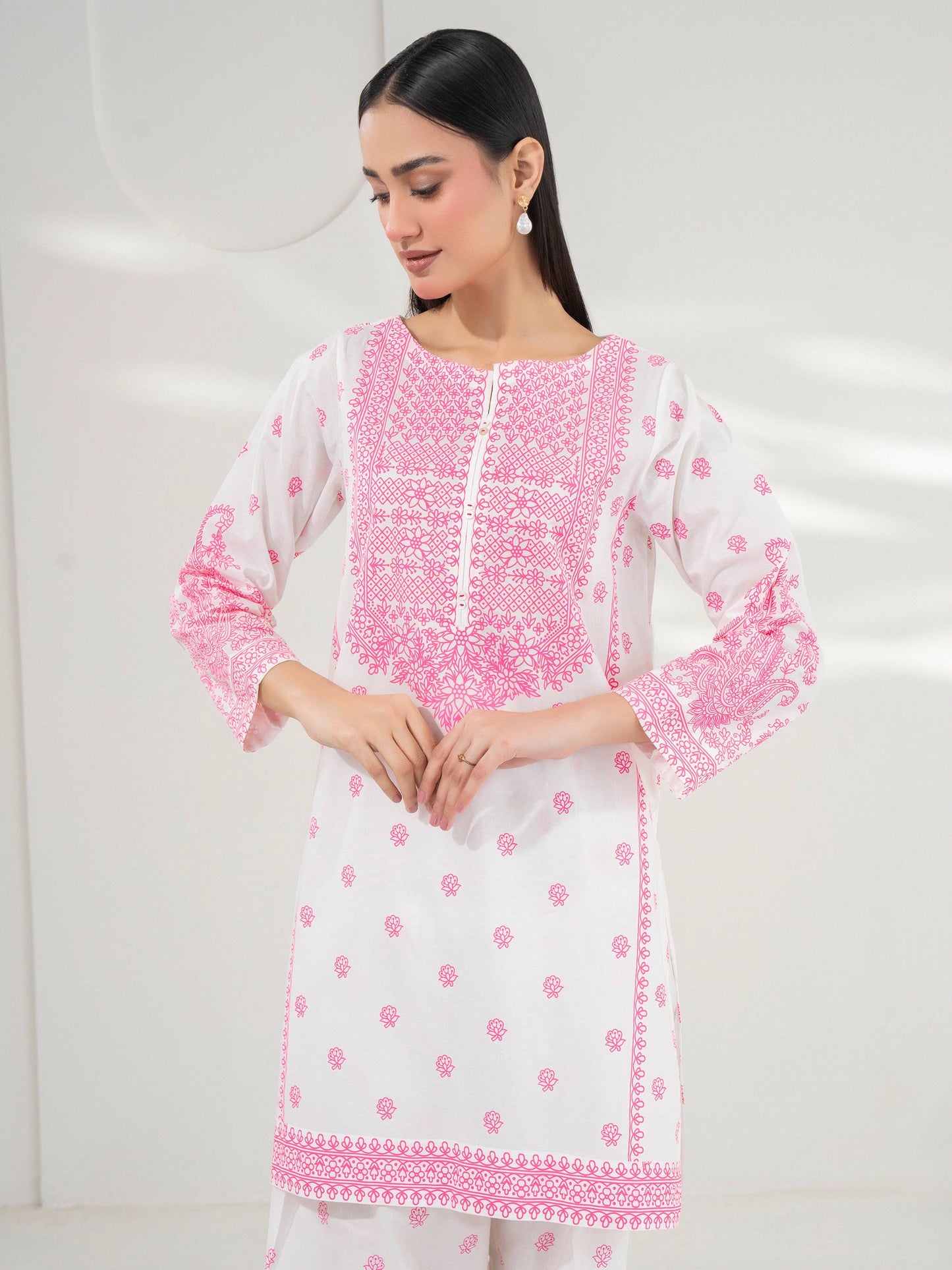 2 Piece Cambric Suit-Paste Print (Pret)
