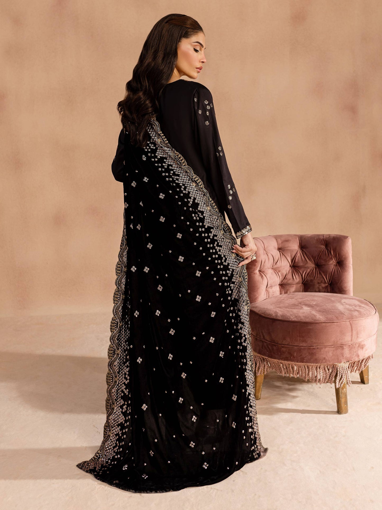 3 Piece Satin Suit-Embroidered (Unstitched)