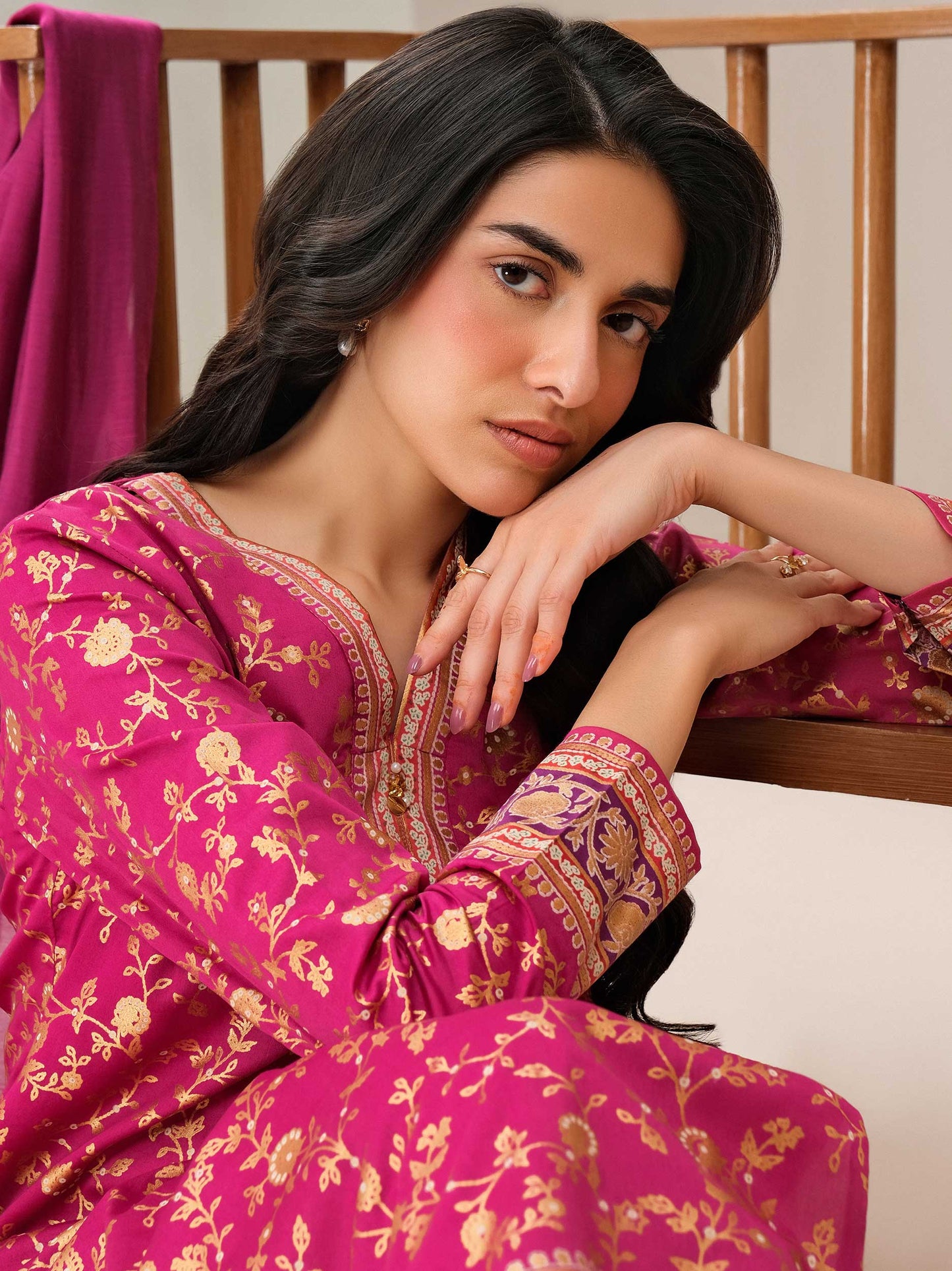 3 Piece Satin Suit-Paste Print (Unstitched)