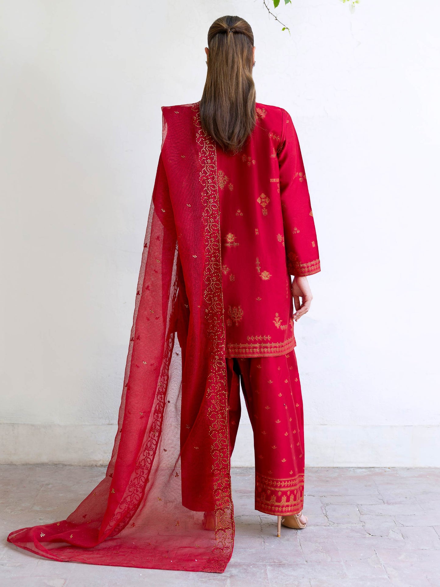 3 Piece Satin Suit-Embroidered (Unstitched)