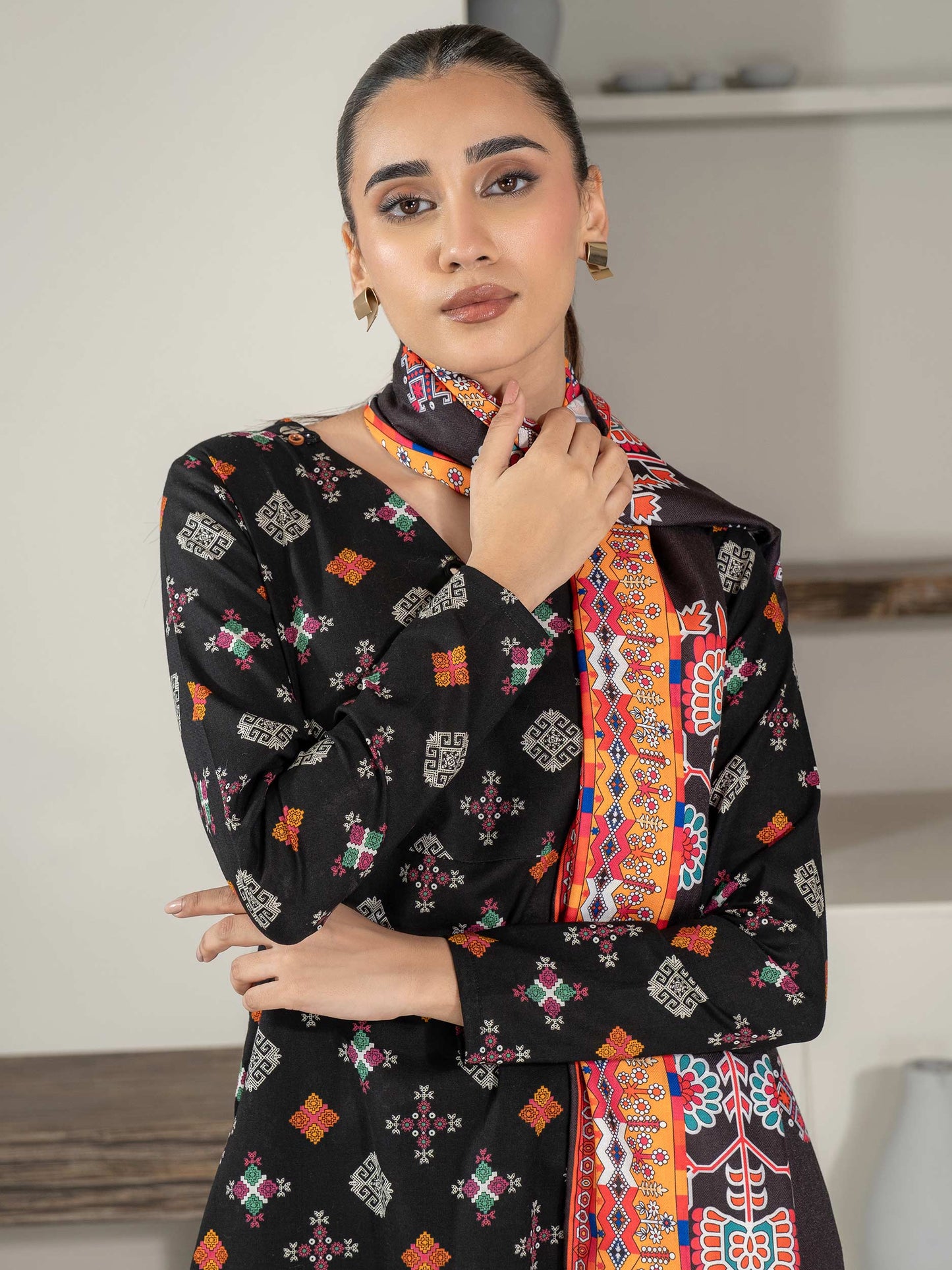 3 Piece Khaddar Suit-Printed (Unstitched)