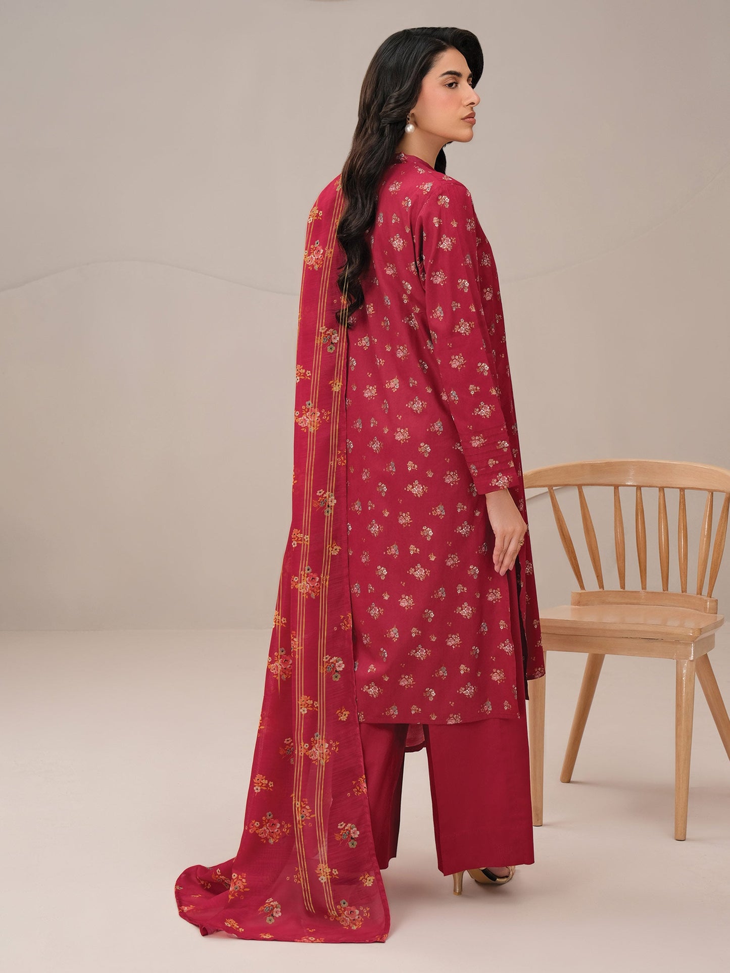2 Piece Satin Suit-Paste Print (Unstitched)
