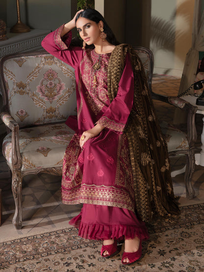 3 Piece Satin Suit-Embroidered(Unstitched)