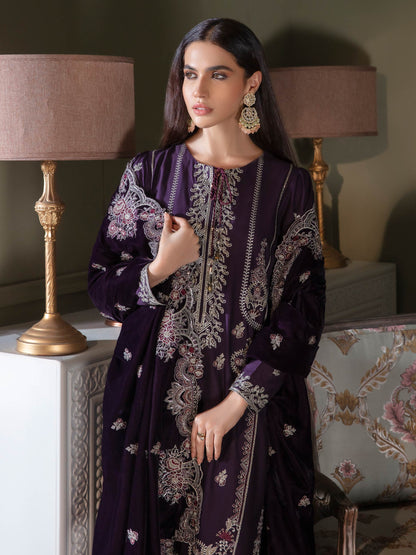 3 Piece Satin Suit-Embroidered (Unstitched)