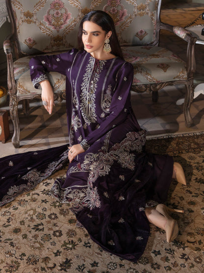 3 Piece Satin Suit-Embroidered (Unstitched)