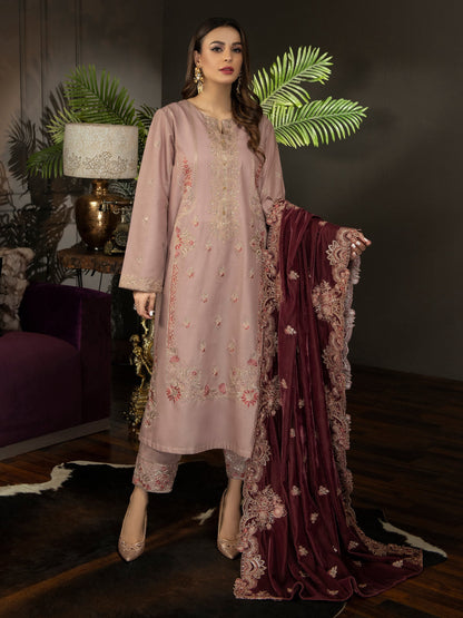 3 Piece Satin Suit-Embroidered(Unstitched)