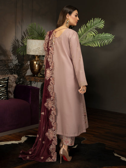 3 Piece Satin Suit-Embroidered(Unstitched)