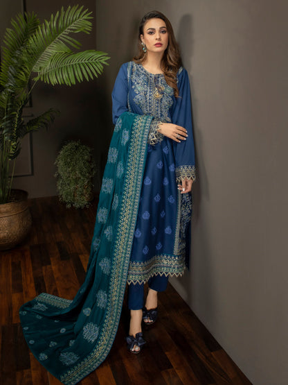 3 Piece Satin Suit-Embroidered(Unstitched)